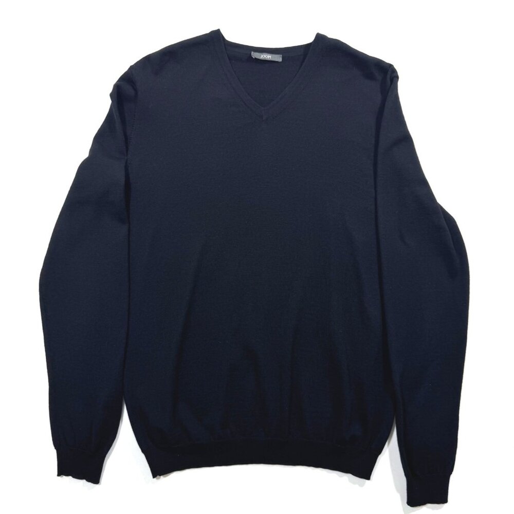 JOOP Black Merino Extra Fine Wool V Neck Sweater S Unisex Quiet Luxury Casual